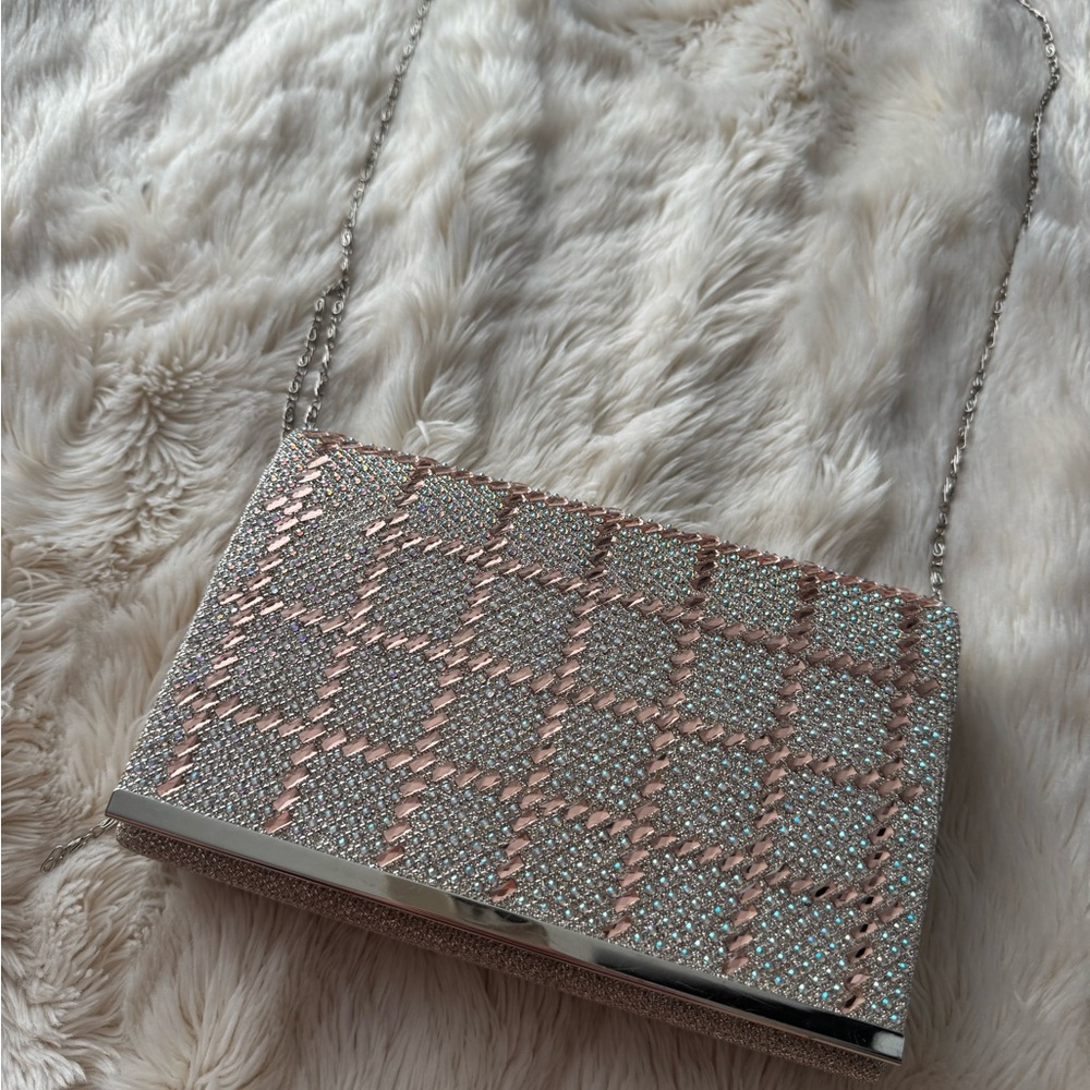 Elegant Silver and Pink Clutch Bag